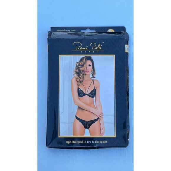 Rene Rofe 2pc Strapped In Bra & Thong Set Size M/L - Picture 9 of 13
